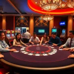 Nohu90 players enjoying thrilling blackjack action in a luxurious casino.