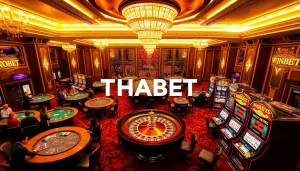 Experience the excitement at THABET with vibrant casino tables filled with players and engaging games.