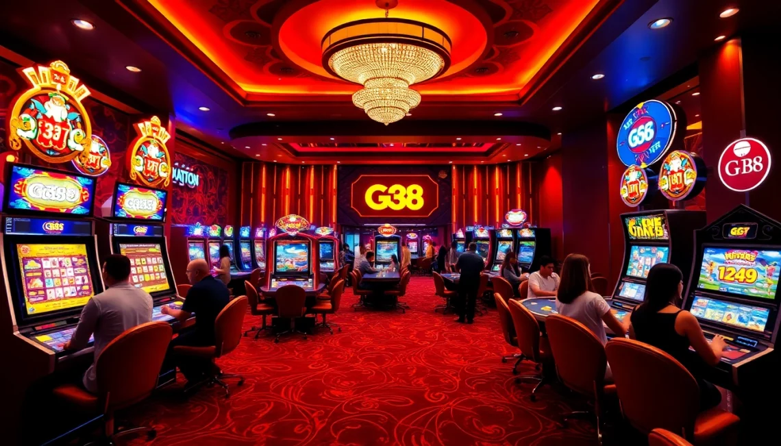 GG 88 casino environment showcasing vibrant gaming tables and players enjoying online gambling experiences.