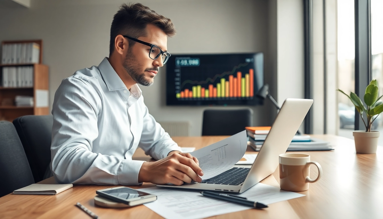 카드현금화 관련 통계 분석하는 전문가, 현대적인 사무실에서 작업 중