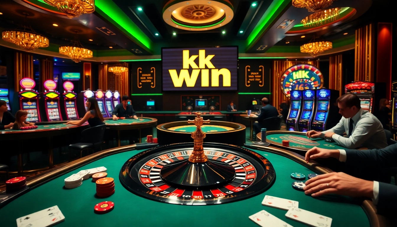 Play attendees engaging at KK Win roulette wheel in a lavish casino environment, showcasing luxury and excitement.