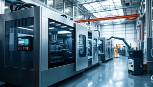 Electric injection molding machine operating efficiently in a modern factory setting