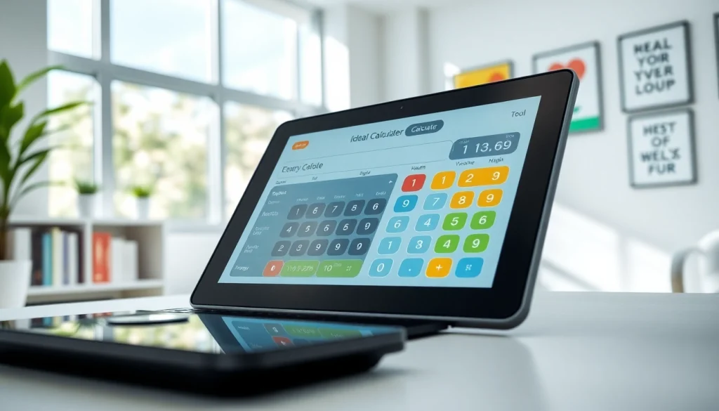 Calculate your ideal weight with a modern tool displayed in a bright healthcare setting.