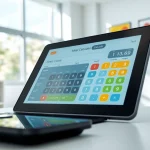Calculate your ideal weight with a modern tool displayed in a bright healthcare setting.