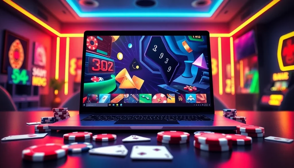 Discover engaging features of Georgia online casinos through vibrant digital gaming visuals.