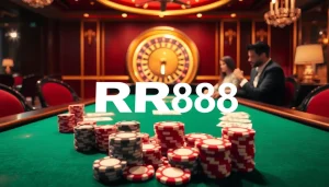 Experience the excitement at Nhà cái RR88 with professional poker players strategizing at an elegant table.