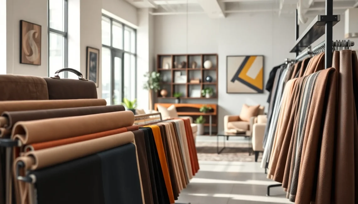 Bekijk de schone en opvallende skai leer stoffen in deze professionele showroom