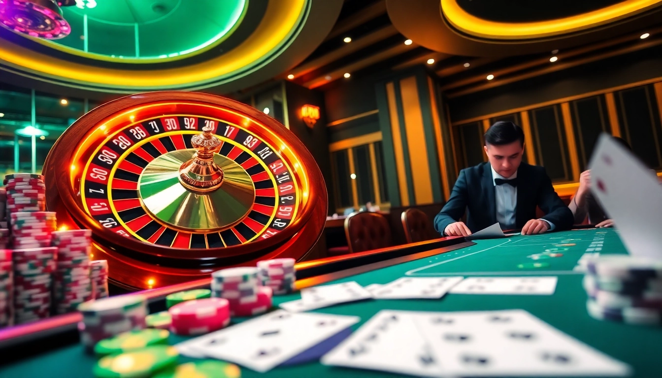 Experience the thrill of winning at https://gg88.pizza/ with vibrant casino visuals showcasing roulette and poker action.