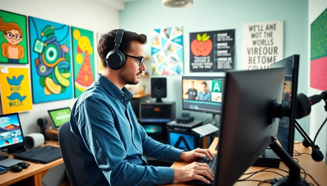 Learn how to get paid for content creation fast with a digital creator in action in a vibrant studio.