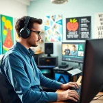 Learn how to get paid for content creation fast with a digital creator in action in a vibrant studio.
