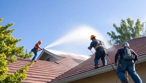 Roof cleaning process using soft wash techniques to remove mold and algae from a residential property in Kissimmee, FL.