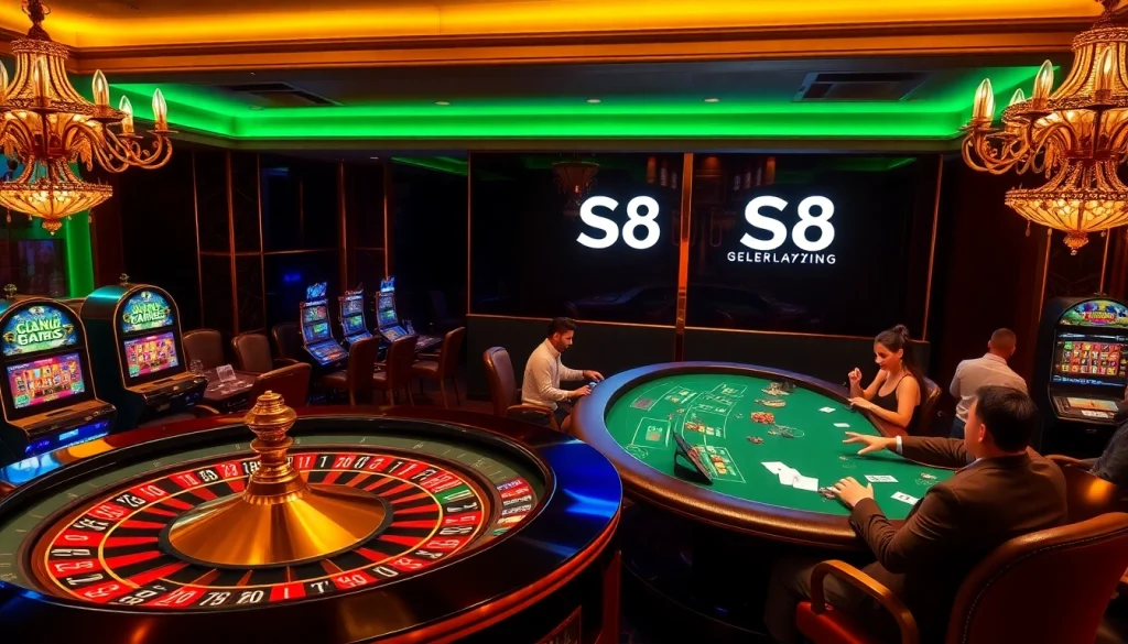 Experience thrilling S8 casino games amidst vibrant lights and elegant décor.