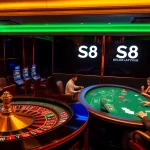 Experience thrilling S8 casino games amidst vibrant lights and elegant décor.