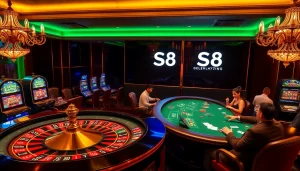 Experience thrilling S8 casino games amidst vibrant lights and elegant décor.