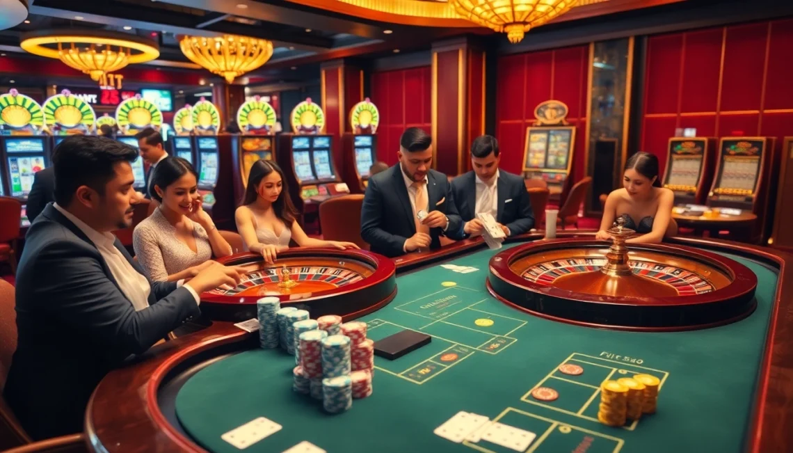 Khela88 VIP players engaging in high-stakes gaming at a luxurious casino table.