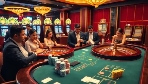 Khela88 VIP players engaging in high-stakes gaming at a luxurious casino table.