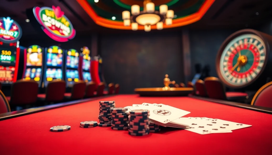 Engaging poker scene showcasing 789win13 in a luxurious casino setting with high-stakes chips.