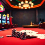 Engaging poker scene showcasing 789win13 in a luxurious casino setting with high-stakes chips.