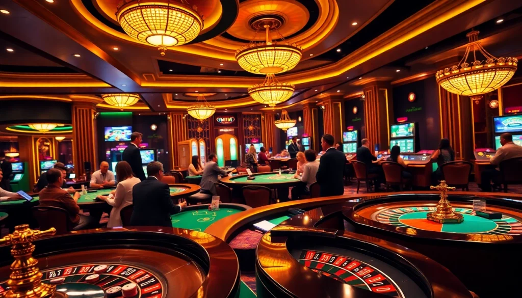 Nohu90 players enjoying various casino games in a luxurious atmosphere.