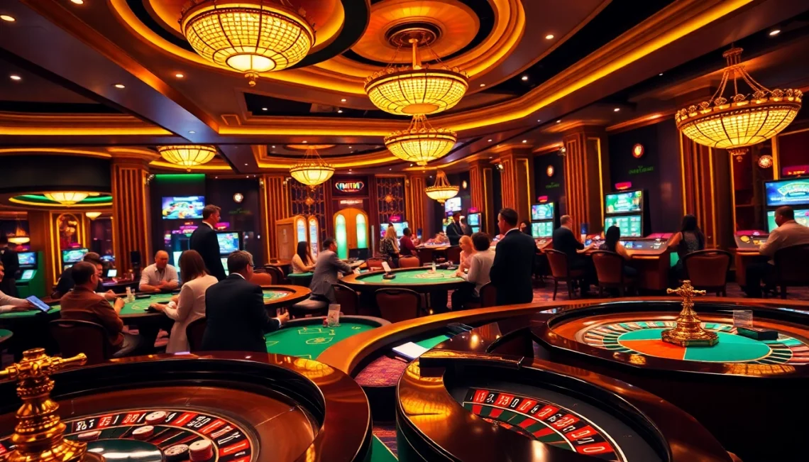 Nohu90 players enjoying various casino games in a luxurious atmosphere.