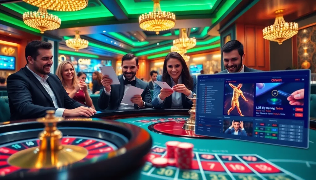 Okwin gaming experience with players enjoying roulette and digital betting interface.