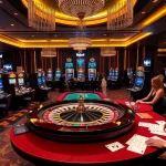 Experience the thrill of Kjc onl at a vibrant casino, complete with roulette, cards, and excited players.