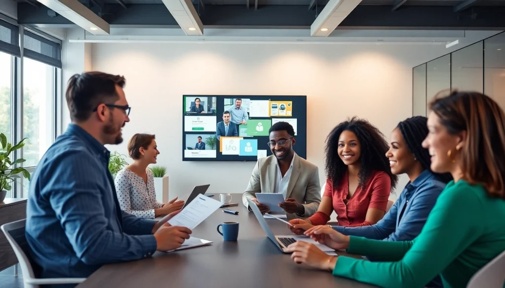Dynamic collaboration scene featuring teams电脑版 in a modern office setting.