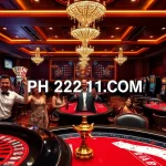 Experience high-stakes gambling at PH22211.COM with poker chips and roulette wheels in a luxurious casino.
