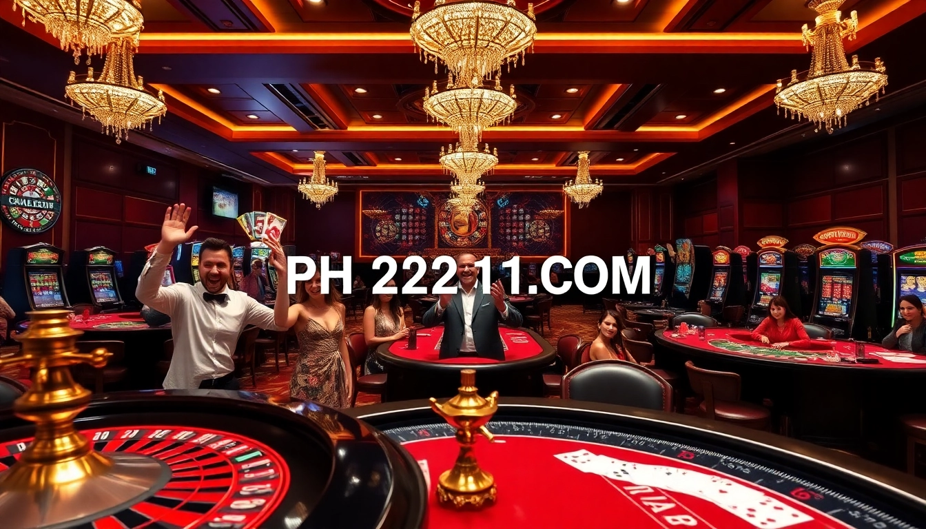 Experience high-stakes gambling at PH22211.COM with poker chips and roulette wheels in a luxurious casino.