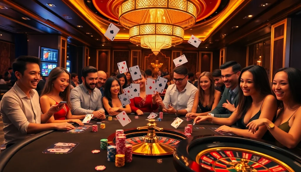 Experience the excitement of XN88 with professional gamblers placing bets at a luxurious casino table.