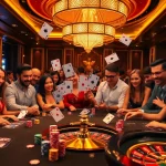 Experience the excitement of XN88 with professional gamblers placing bets at a luxurious casino table.