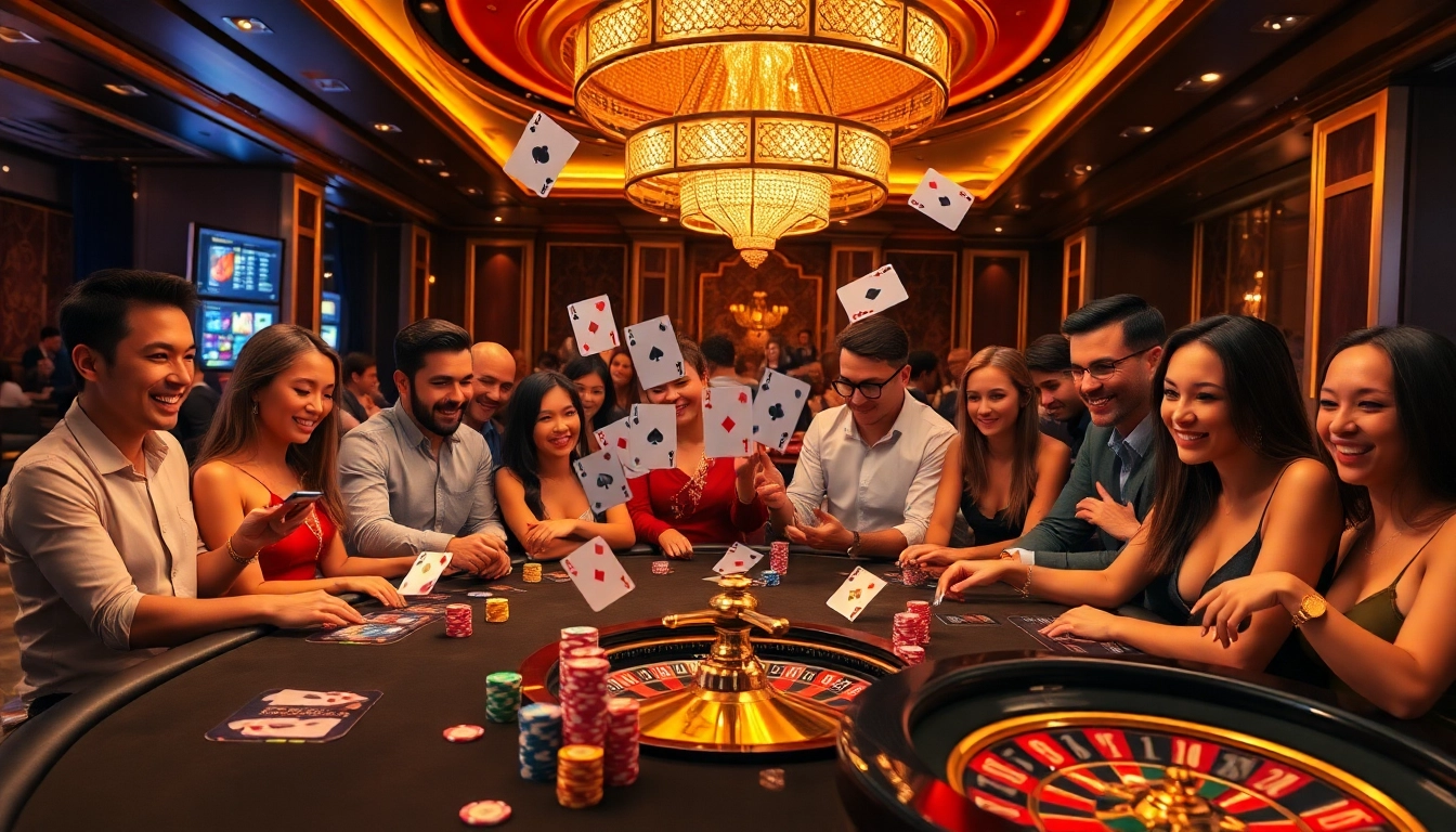 Experience the excitement of XN88 with professional gamblers placing bets at a luxurious casino table.