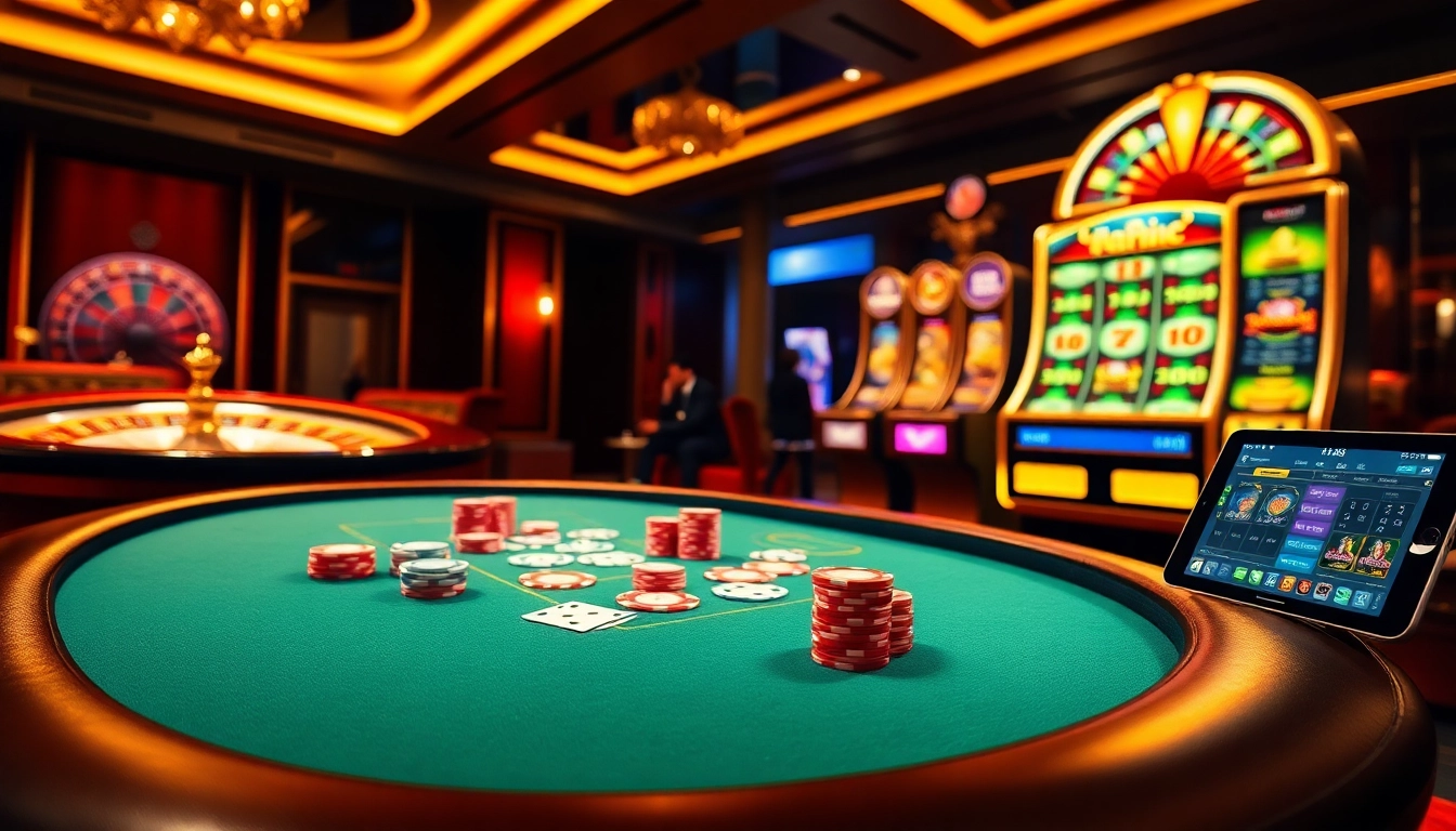 Players enjoy the excitement of AF88 online casino with poker chips and roulette.