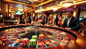 Exciting gambling experience at trang chủ rr88 with players at a roulette table.