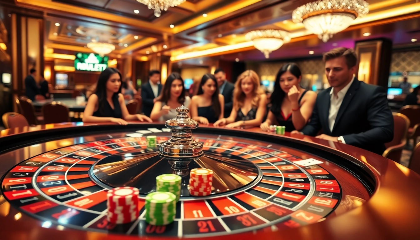 Exciting gambling experience at trang chủ rr88 with players at a roulette table.