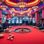 Gameplay at https://kkwin.diy/, showcasing excitement at a luxurious poker table in an upscale casino.