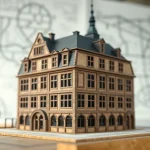Architekturmodellbau Freiburg: Detailreiches Modell eines Gebäudes in kreativer Studioatmosphäre.