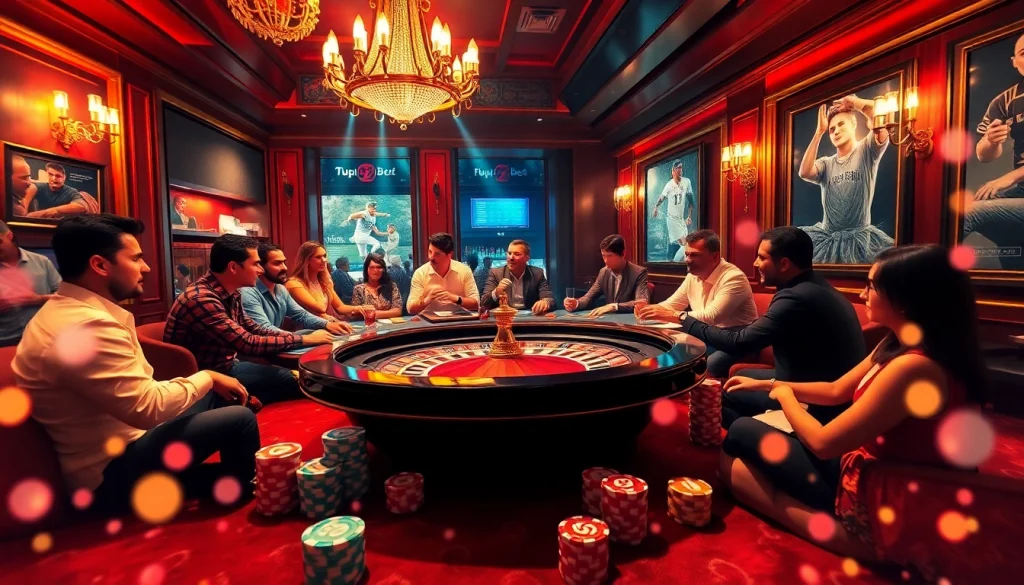 Engaging scene of gamblers strategizing bets at a roulette table, representing excitement in 7upbet.