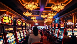 Engage with a mahjong slot demo while enjoying the vibrant ambiance of a bustling casino gaming floor.