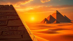 View Egyptian pyramids against a sunset sky with detailed hieroglyphs on https://piraminds.com/