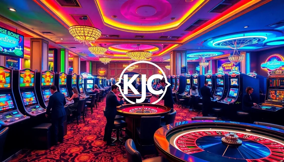 KJC casino scene showcasing luxury gaming tables and vibrant gamblers strategizing their next win.