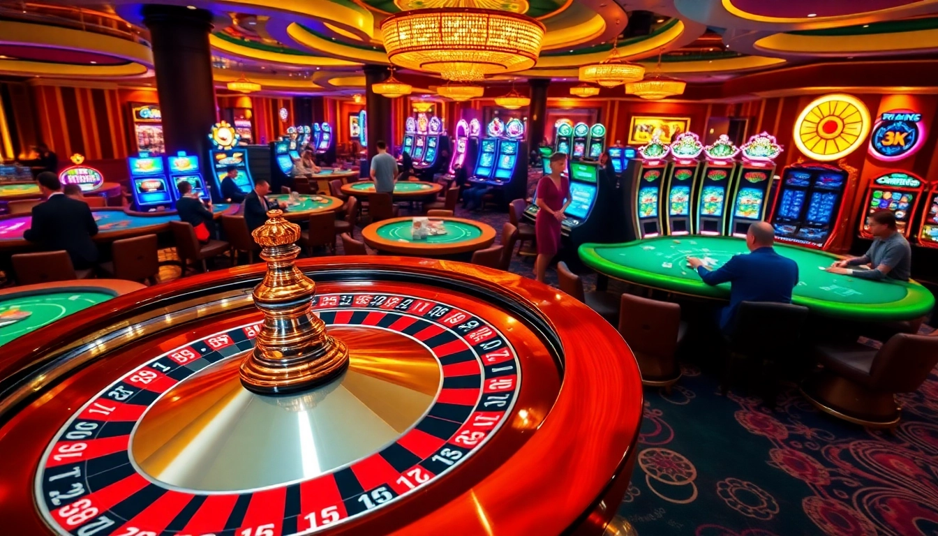 Players enjoying thrilling games at a luxurious casino featuring xx88, roulette, and poker tables.