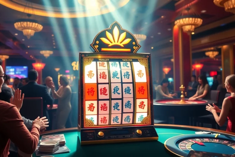 Rasakan sensasi demo slot Mahjong dalam suasana kasino yang dinamis, menampilkan kemewahan dan kegembiraan.