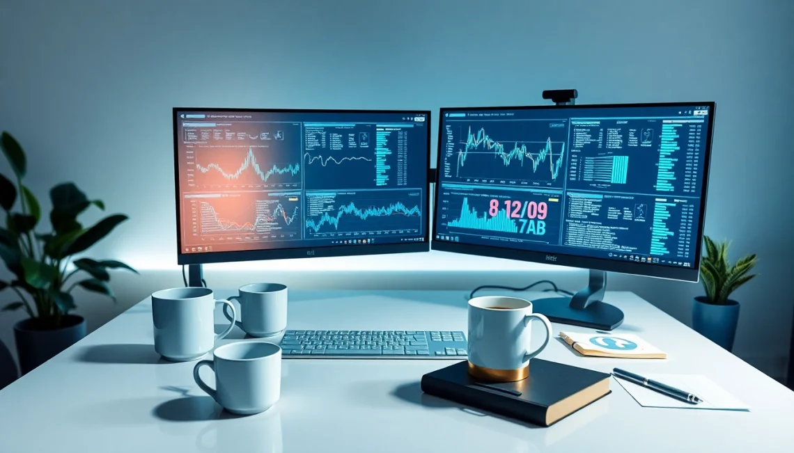 Cybersecurity expert analyzing infosec data on dual monitors in a modern workspace