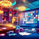 Engage with רמיקוב אונליין by playing in a luxurious casino setting featuring vibrant tiles and exciting gaming elements.