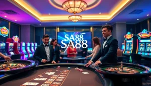 Experience the excitement of SA88 with players gambling at a luxurious casino.