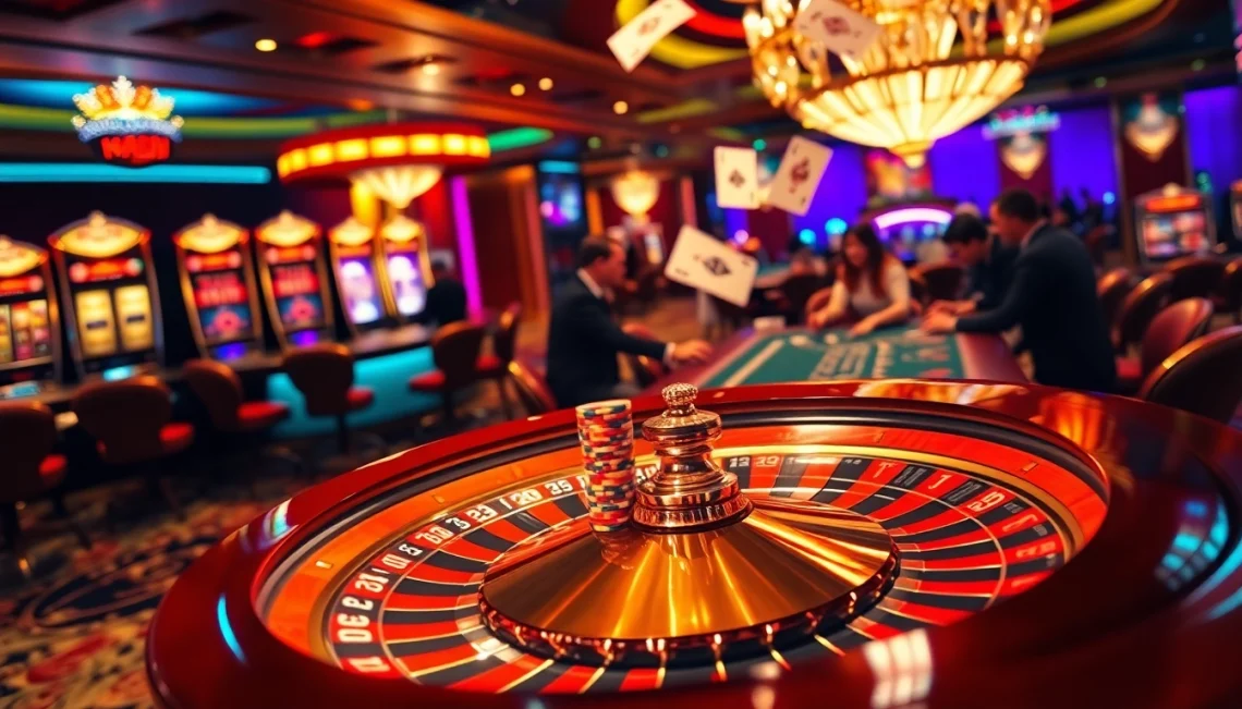 K9K9 casino gaming scene with vibrant tables, chips, and celebratory atmosphere.