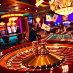 K9K9 casino gaming scene with vibrant tables, chips, and celebratory atmosphere.