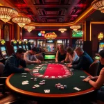 Experience the excitement of onicplay with a thrilling casino scene featuring poker tables and slot machines.