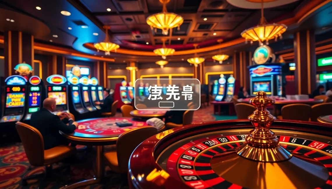 Engaging scene of a casino with players logging in to online gambling experiences at various tables.